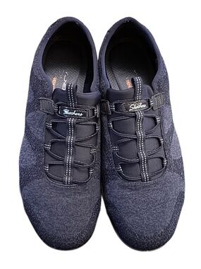 Skechers Breathe Easy Navy Relaxed Fit Memory Foam Slip On Walking Sneakers